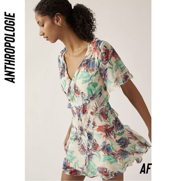 ANTHROPOLOGIE SOFT PRINTED MINI DRESS NEW XS - Picture 1 of 7